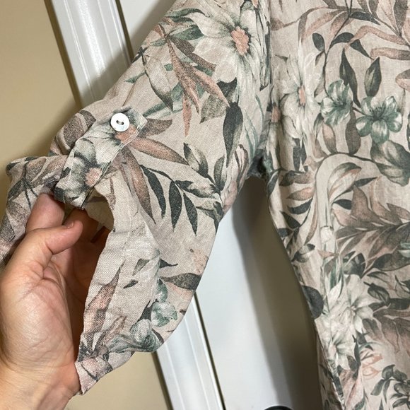 Stella Martini Linen Floral Print 3/4 Sleeve Popover Dress Tunic XL - Picture 7 of 8